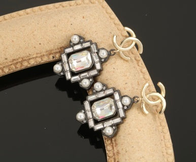 Chanel Crystal CC Square Drop Earrings – Elegant Luxury Fashion Jewelry