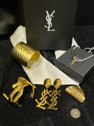 YSL Oval Pearl Monogram Drop Earrings