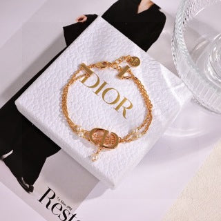 Dior CD Ribbon Gold Chain Bracelet