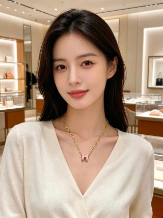 Hermès Rosé H Link Charm Necklace