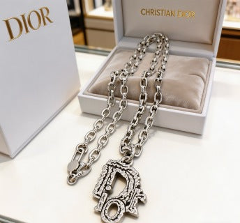 Dior Evelyne Silver Lock Charm Link Necklace
