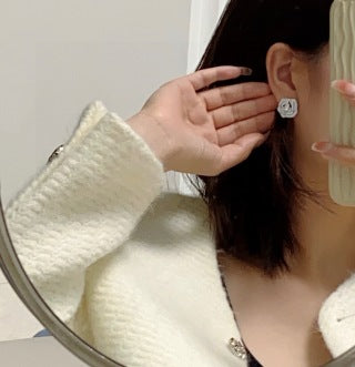 Chanel Floral Pavé Signature CC Stud Earrings