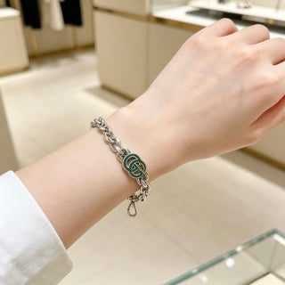 Gucci GG Interlocking Enamel Link Silver Bracelet