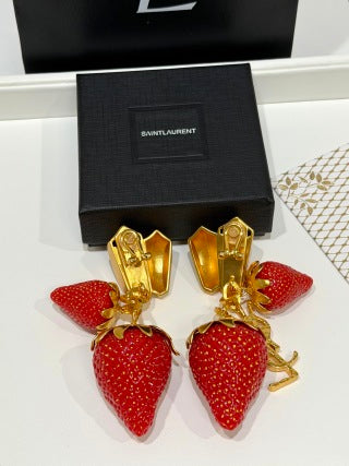 YSL Jardin Rouge Strawberry Clip Earrings