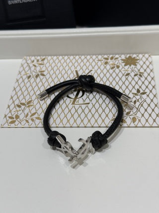 YSL Cassandre Noir Leather Cord Bracelet